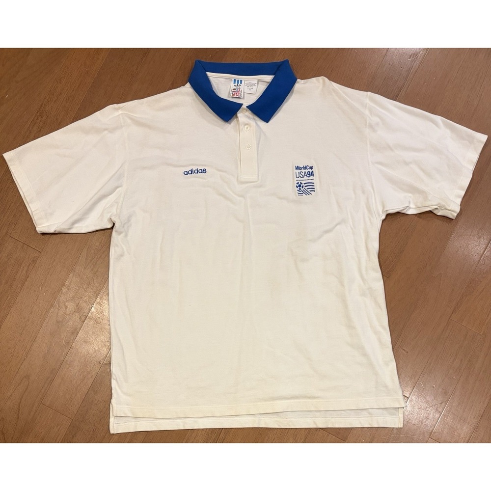 Vintage Adidas USA 1994 World Cup Polo Shirt White Blue Collar FIFA XXXL 3XL